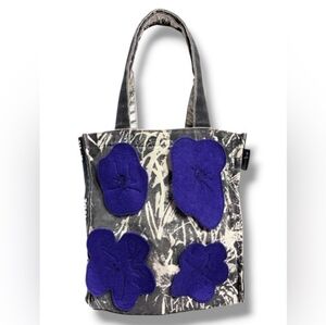 LOOP NYC Andy Warhol Canvas Tote Purple Felt Flowers VINTAGE